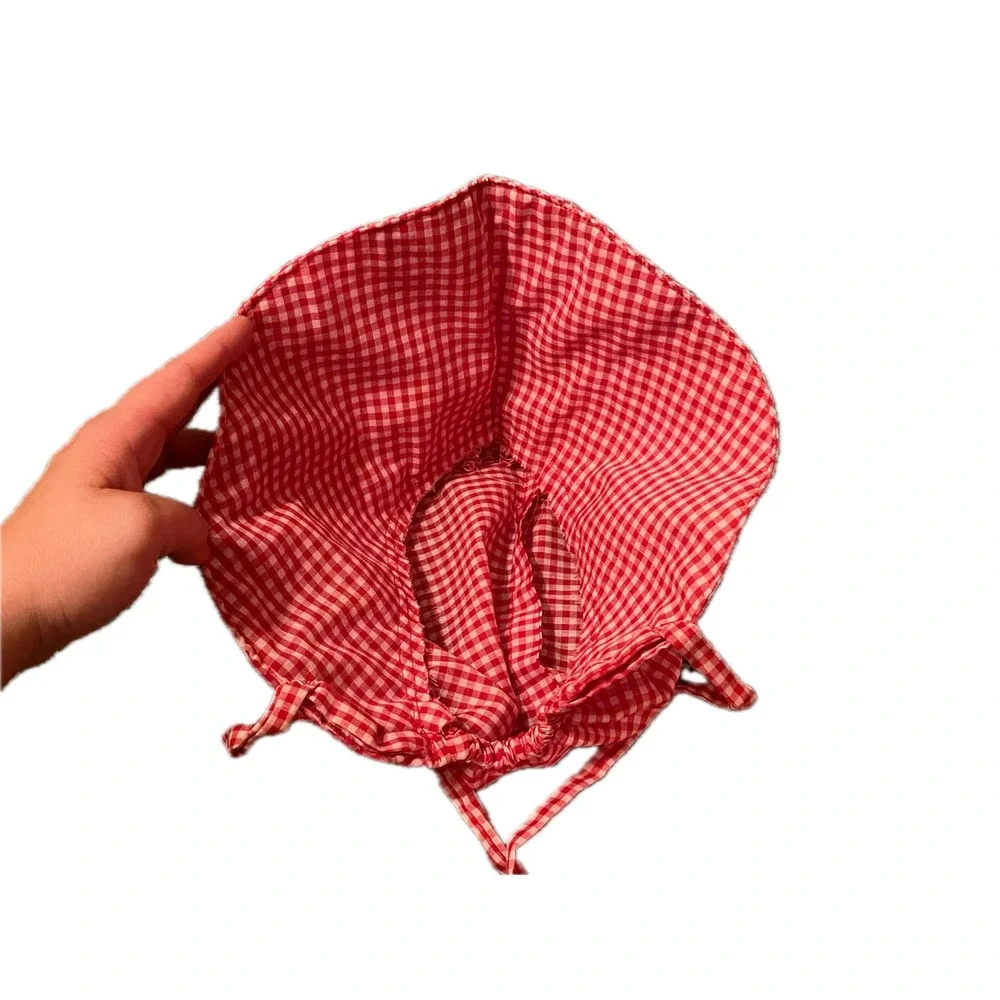 Vintage Style Red Gingham Sun Bonnet Cottagecore Prairie Hat with Ties Western